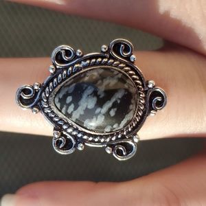 New Snowflake Obsidian 925 Silver Ring.